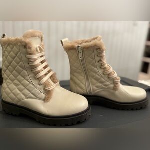 Little Girl Luxelim Lara Shearling Cream Quilted Boots with Fur